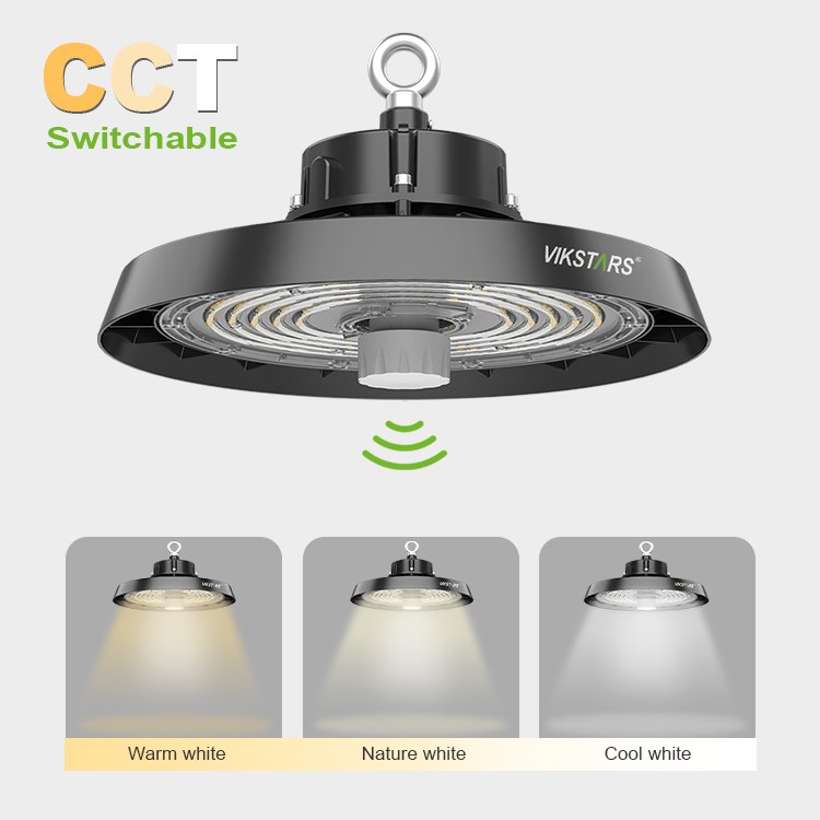 170lm/w UFO High Bay Lights 200W 240W with 3 CCT Switchable For Industrial Emergency Warehouse Lighting With Motion Sensor