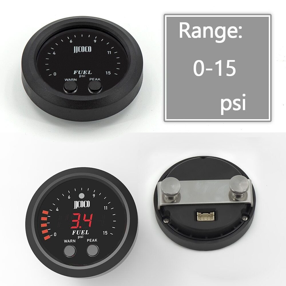 Universal 2" 52mm Electronic Fuel Pressure Gauge Ultra-Thin with 1/8 Npt Sensor 0-15psi Black Auto Parts