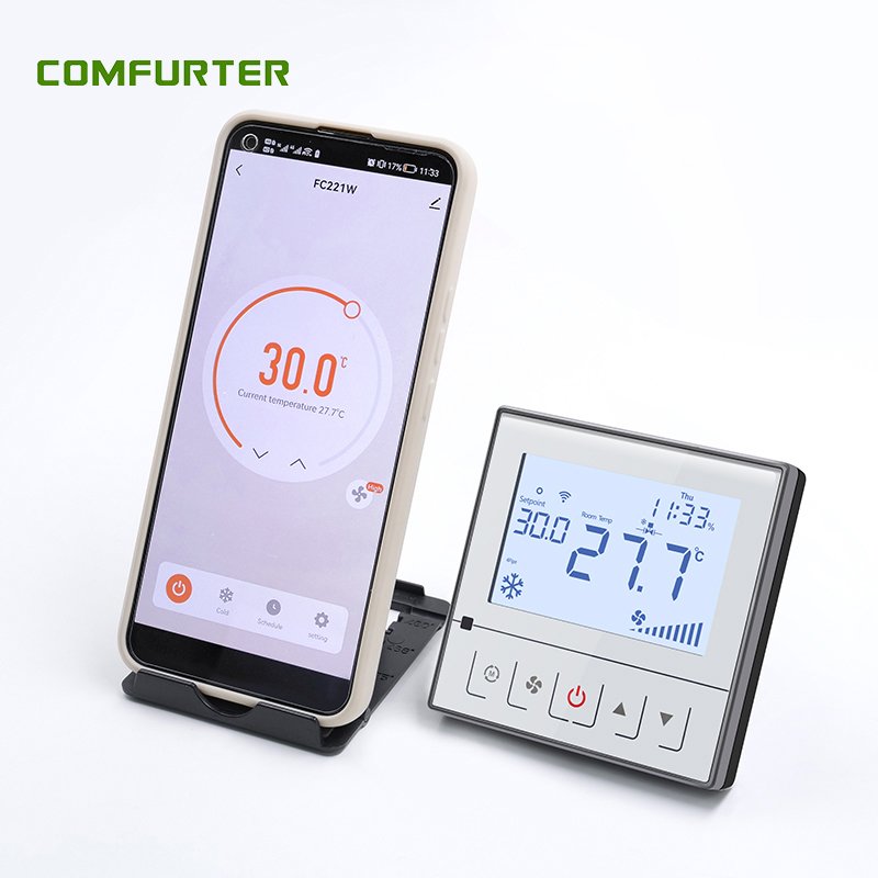 Comfurter Customized Modbus RS485 Fan Coil Unit FCU Wifi Tuya Auto Programmable Room Thermostat with RS485