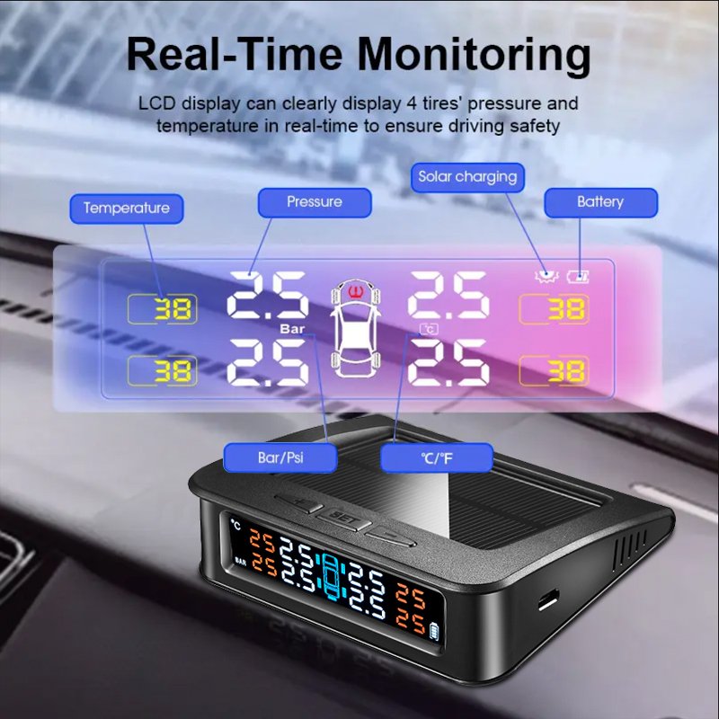 Riboton Tyre Pressure Monitoring System C220 Solar Power Digital LCD Display Auto Security Alarm Systems External Sensor