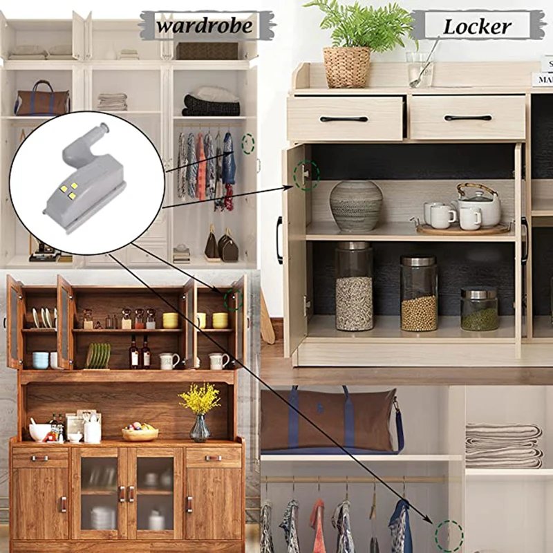 10pc Universal LED Inner Hinge Lamp Cabinet Induction Lights Wardrobe Cupboard Sensor Lights Bedroom Kitchen Closet Night Lamp