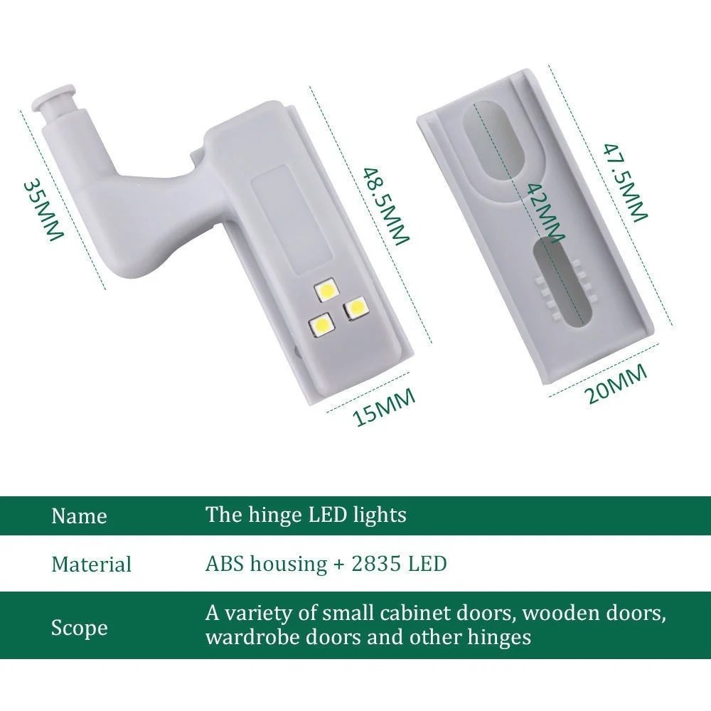 10pc Universal LED Inner Hinge Lamp Cabinet Induction Lights Wardrobe Cupboard Sensor Lights Bedroom Kitchen Closet Night Lamp