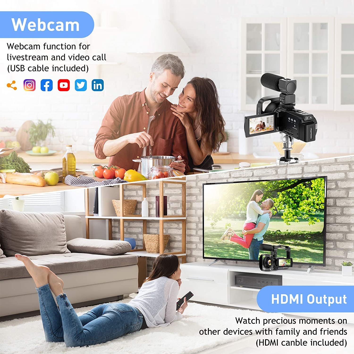 Video Camera 4K Camcorder Ultra HD 48MP Night Vision Vlogging Camera 16X Digital Zoom YouTube Camera Recorder