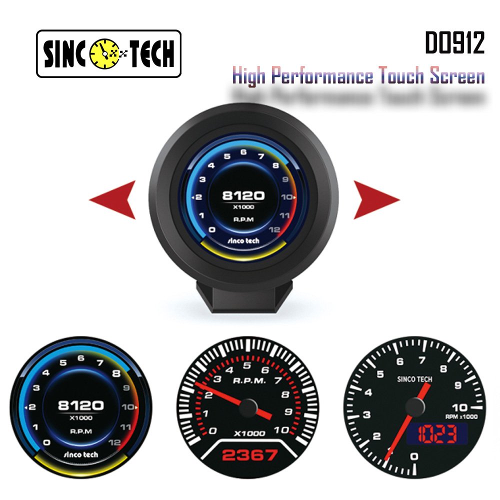 SincoTech Universal 9-in-1 Digital RPM Speedometer Volts Boost Oil Pressure Water Temp EGT AFR Gauge Meter Kit / Sensor (DO912S)