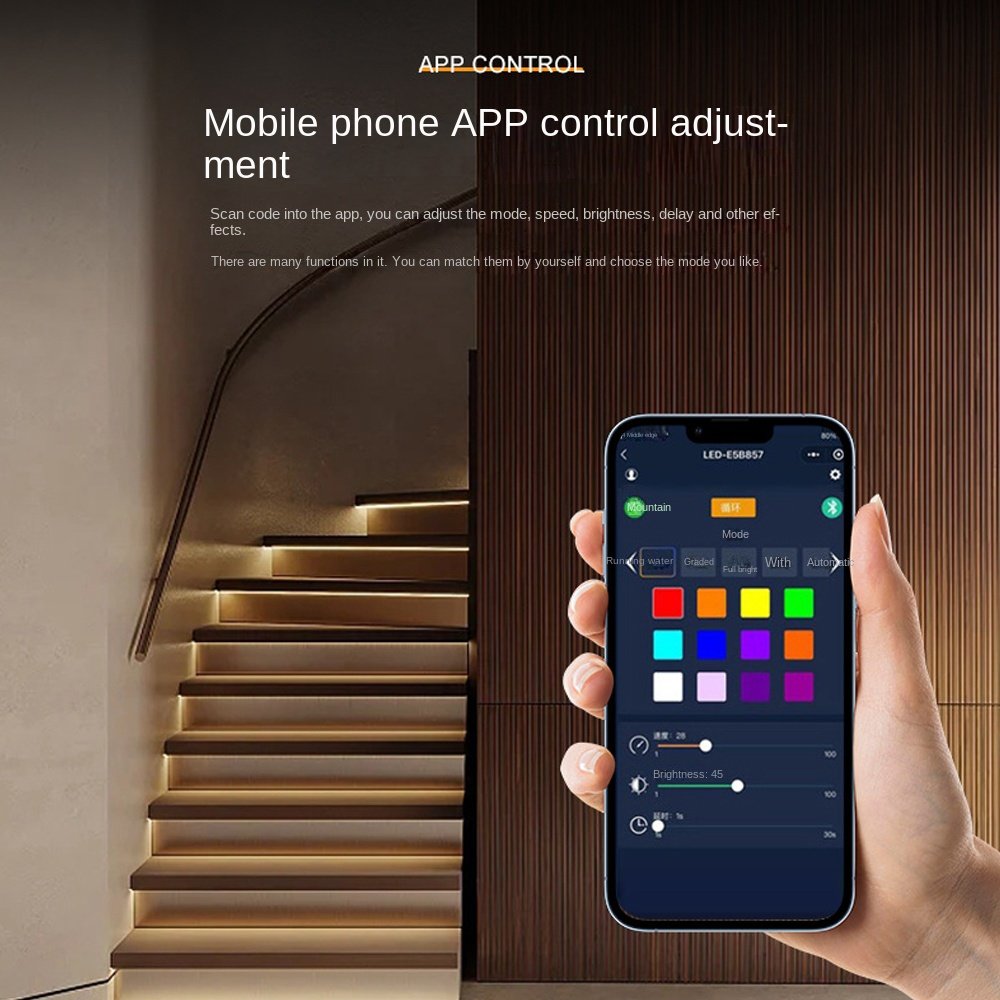 Smart APP control staircase light strip controller motion sensor LED step system step controller with chasing light bar function