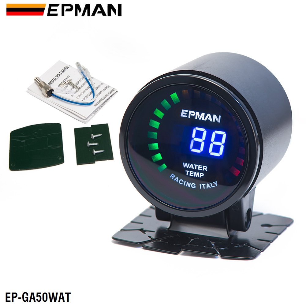 EPMAN Car Motor 2" 52mm Digital Smoked 20 LED Digital Water Temperature Temp Meter with Sensor bracket EP-GA50WAT