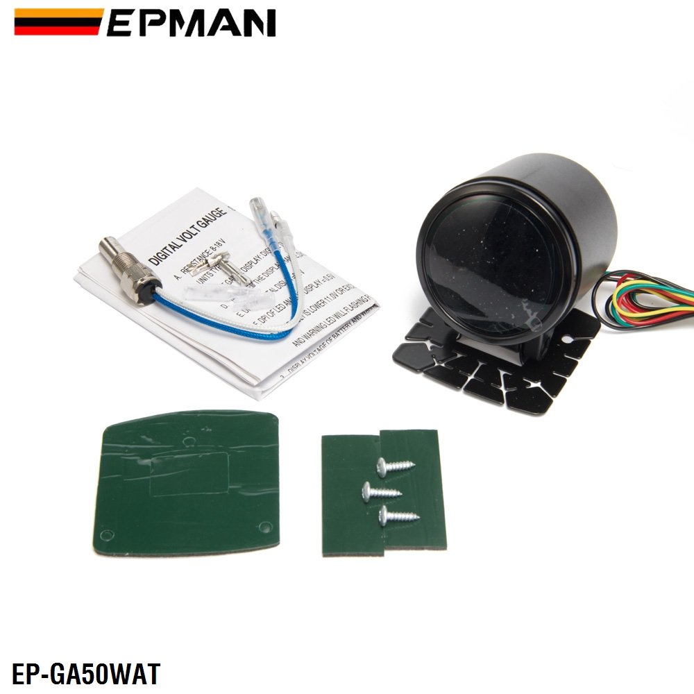 EPMAN Car Motor 2" 52mm Digital Smoked 20 LED Digital Water Temperature Temp Meter with Sensor bracket EP-GA50WAT
