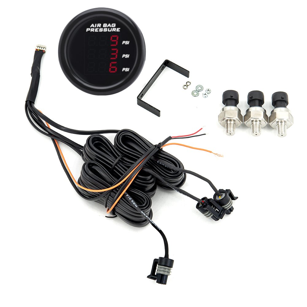 Air Pressure Gauge 2inch Car PSI Boost Gauge Meter three LED Red Digital Display Air Pressure Sensor Kit Digital Gauge