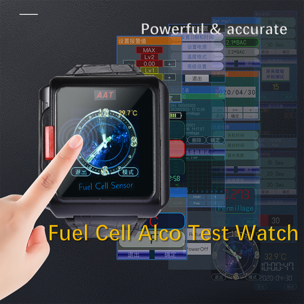 Color digital fuel cell breathalyzer alcohol tester smart watch with body temperature detect