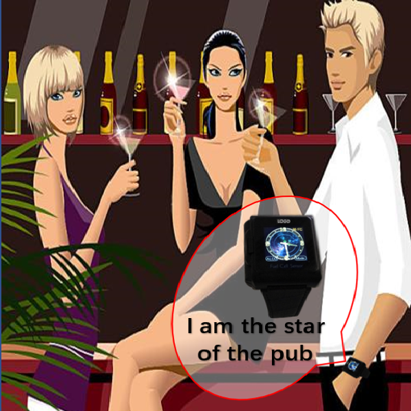 Color digital fuel cell breathalyzer alcohol tester smart watch with body temperature detect