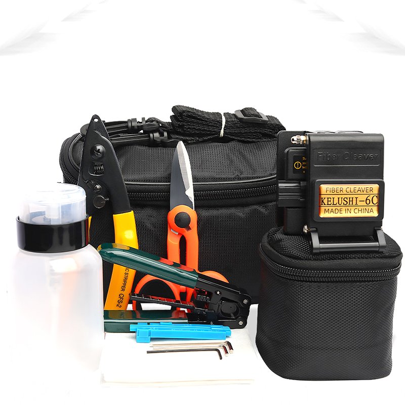 Wholesale FTTH Optical Fiber Fusion Tool Set Miller Fiber Stripping Pliers Kelaf Scissors Cutting Knife Used Connector Type FC