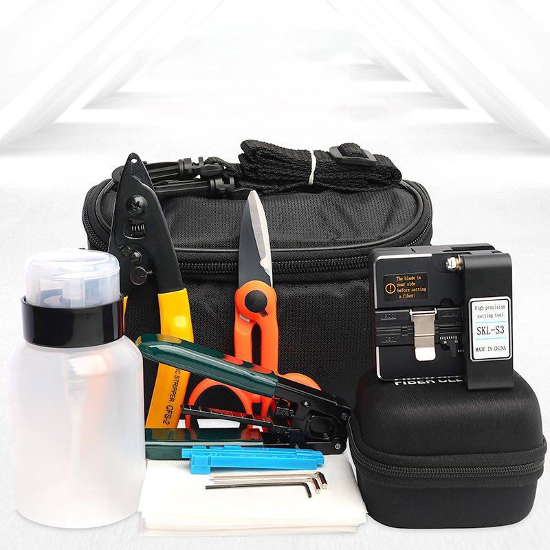 Wholesale FTTH Optical Fiber Fusion Tool Set Miller Fiber Stripping Pliers Kelaf Scissors Cutting Knife Used Connector Type FC