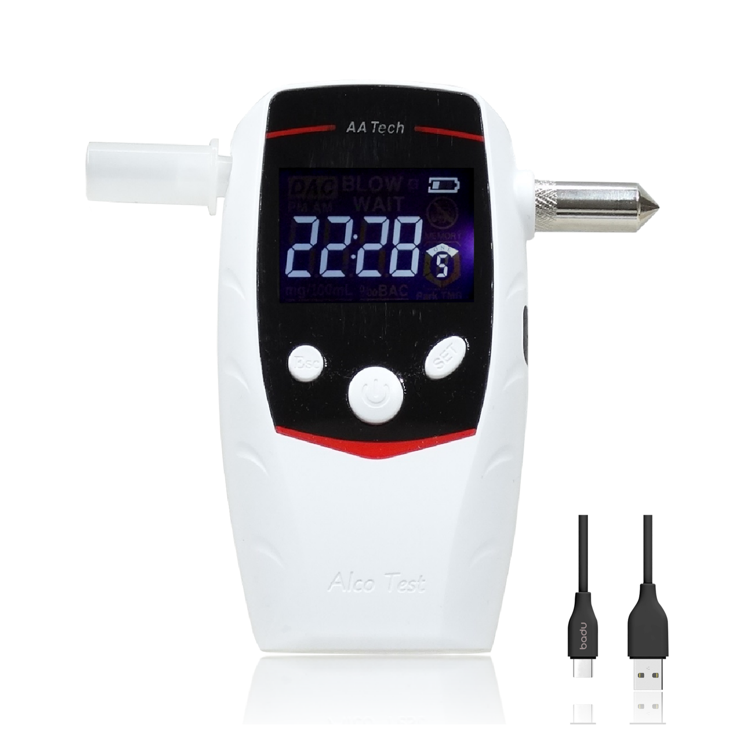 Patented alcohol tester with detachable rescue hammer and rechargeable battery breathalyzer year 2021