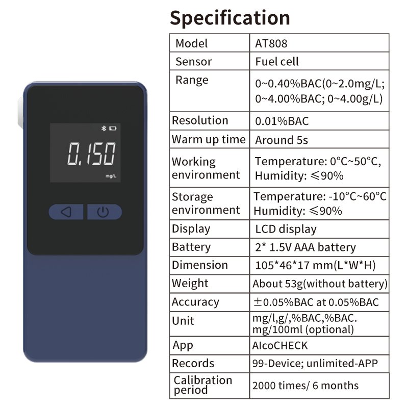 Fuel Cell Alcohol Tester Breathalyzer Mini Portable Gas detector Tester Driver