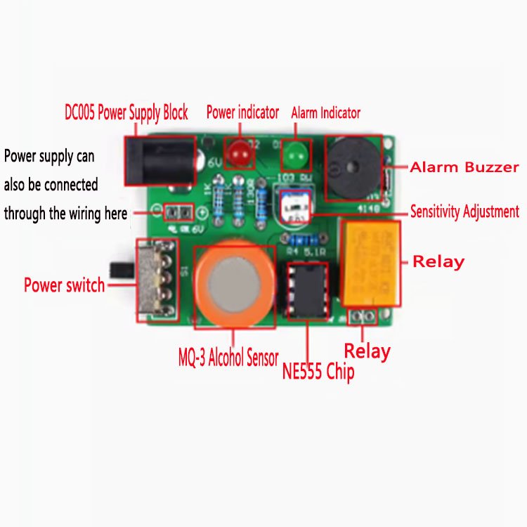 MQ-3 Ethanol Detection Alarm Kit Alcohol Electronic Tester DUI Gas Sensor Board