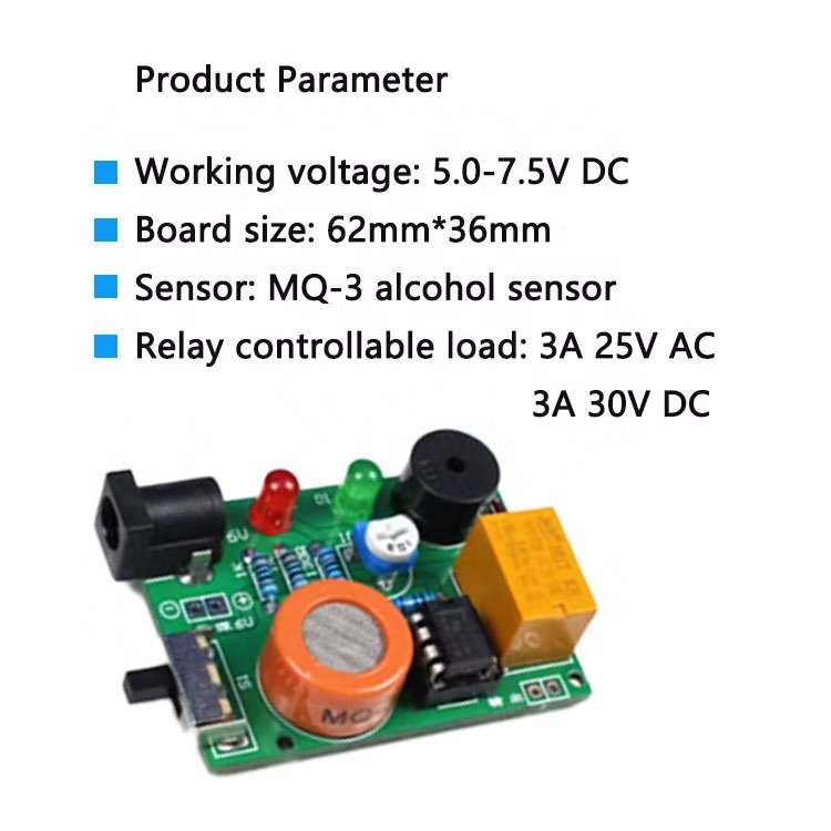 MQ-3 Ethanol Detection Alarm Kit Alcohol Electronic Tester DUI Gas Sensor Board
