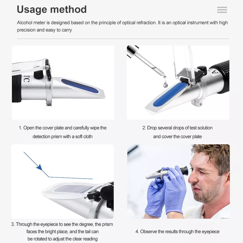 Liquor tester Refractometer Wine Concentration Detector 0-80% Alcohol Meter Refractometer Oenometer for Rice Wine