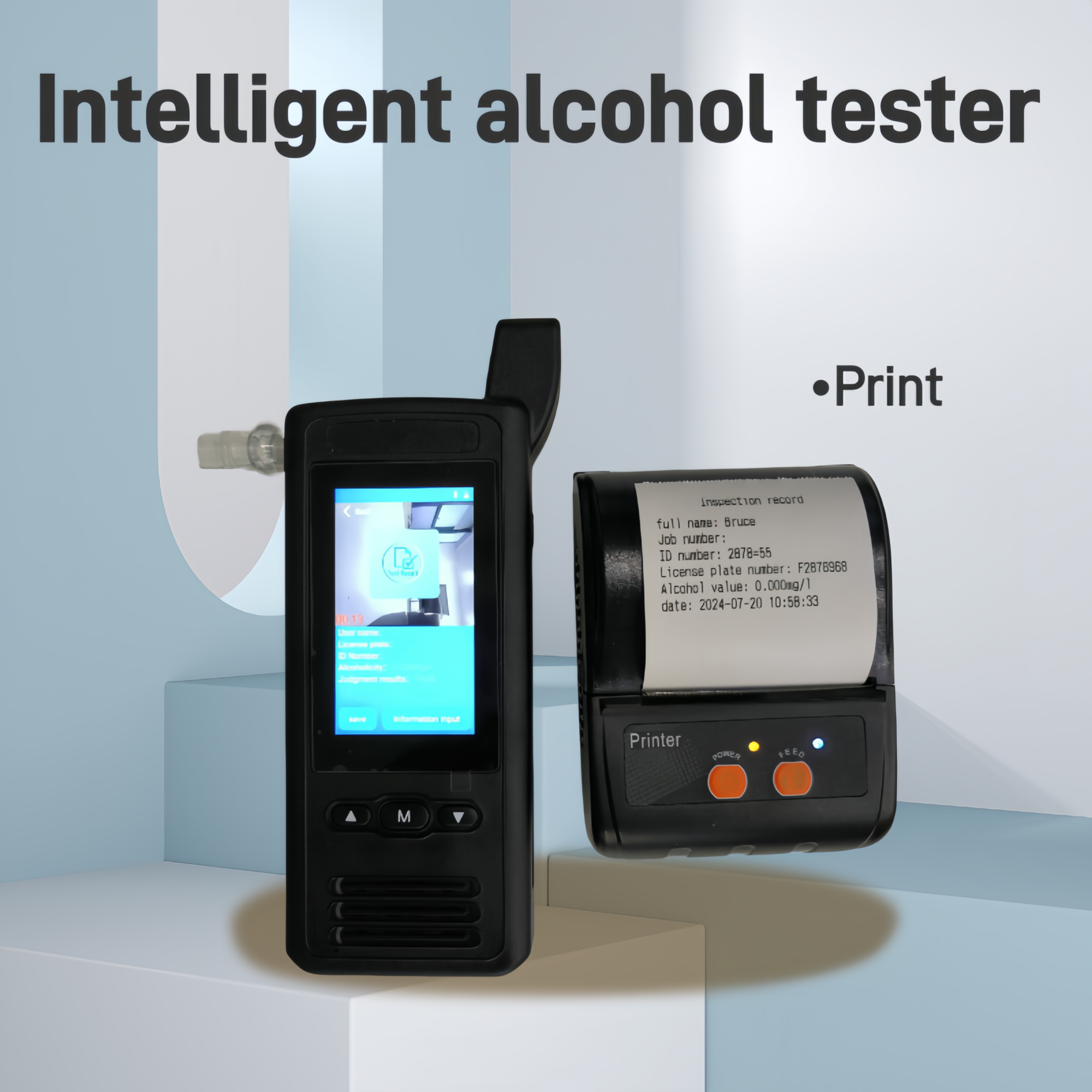 2024 Professional digital breathalyzer External Bluetooth printer Portable fuel cell sensor intelligent alcohol tester