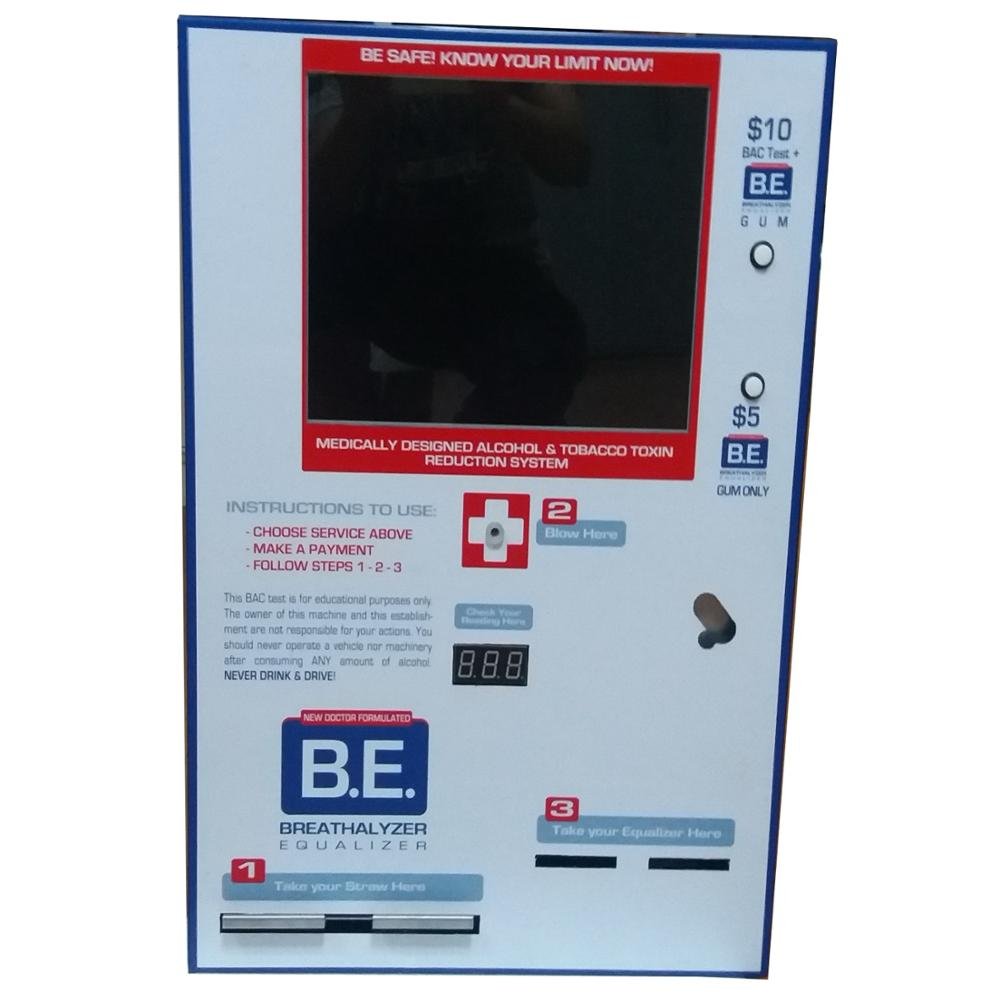 Wall mount breath alcohol tester vending breathalyzer machine sell vending hangover solution by tested BAC result