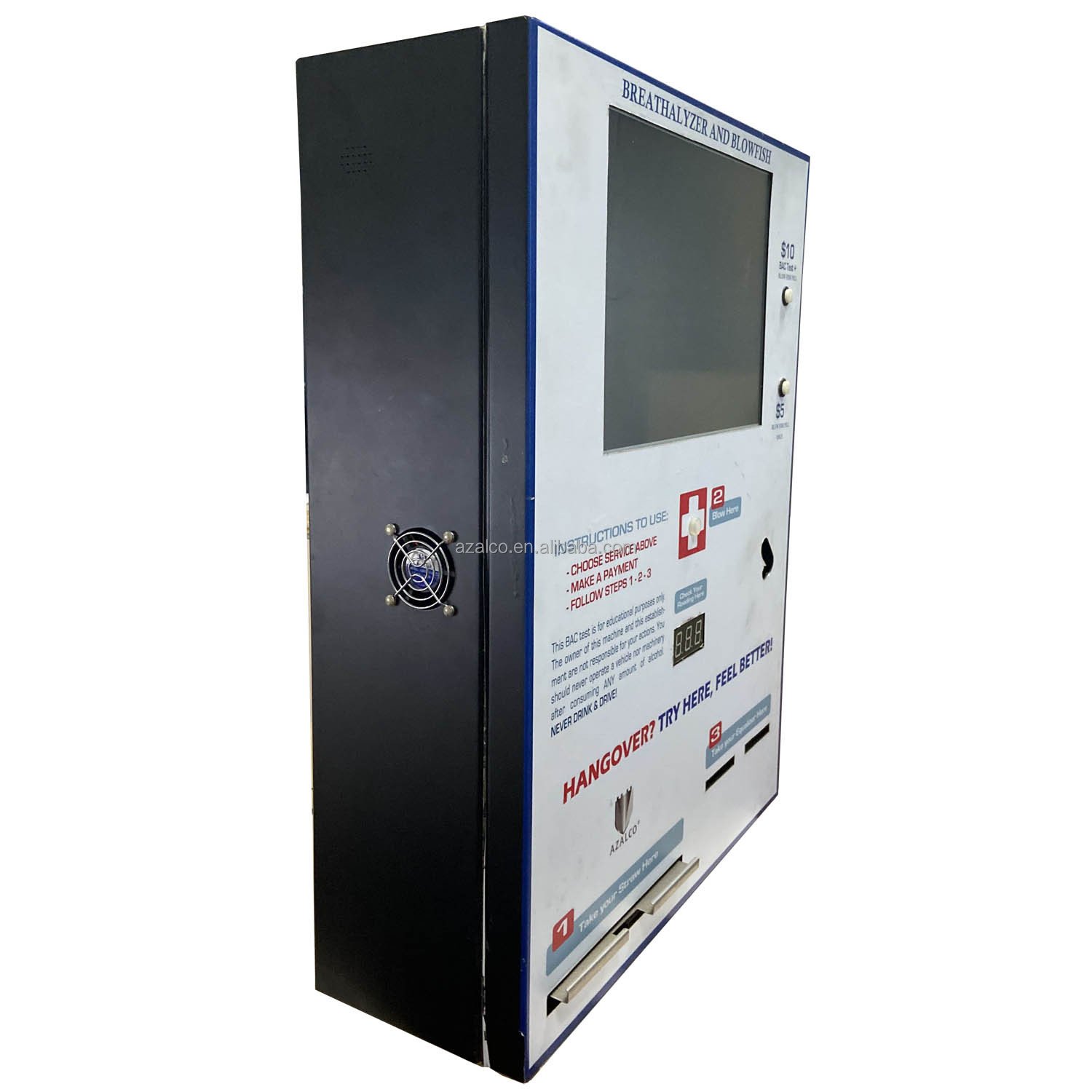 Wall mount breath alcohol tester vending breathalyzer machine sell vending hangover solution by tested BAC result