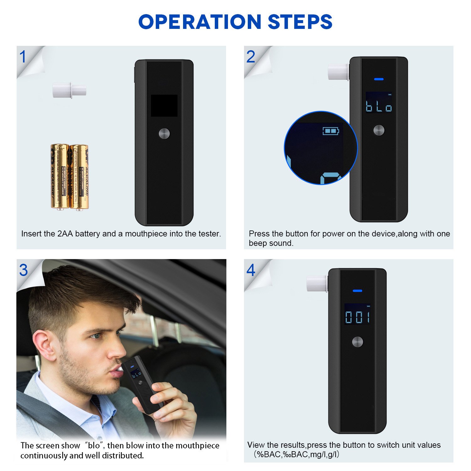 Professional Mouthpiece Breathalyzer Digital Alcohol Meter Portable Breath Alcohol Detector