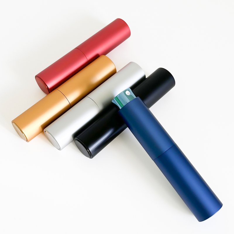 Twisted up aluminum atomizers 10 ml refillable portable for samples round glass perfume bottles