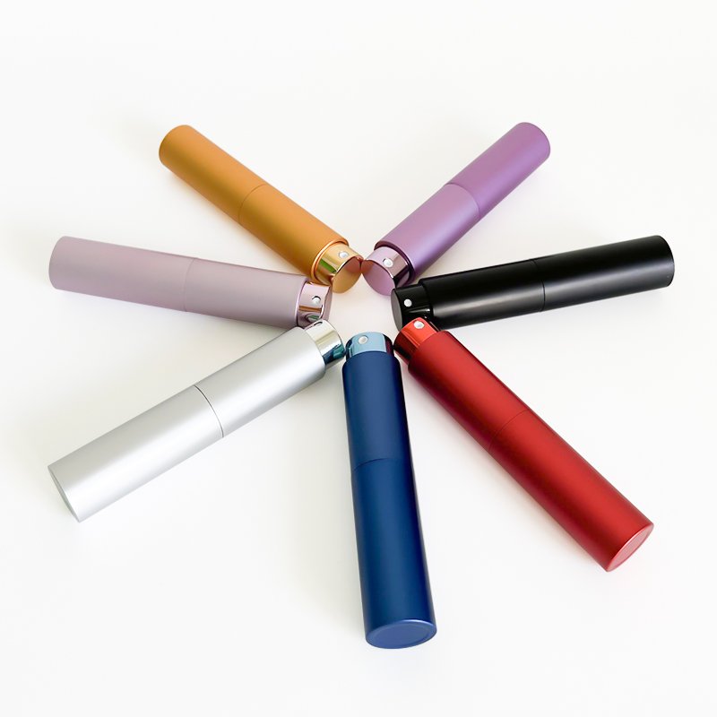 Twisted up aluminum atomizers 10 ml refillable portable for samples round glass perfume bottles