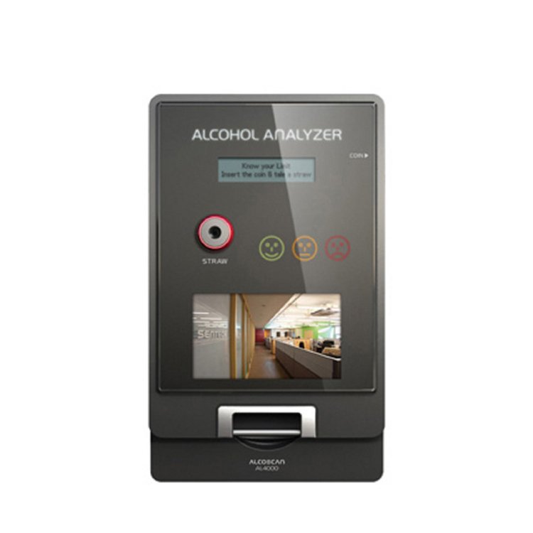 Compact Wall Mount Money to Coin Operated Vending Style Active Pressure Sensor AlcoScan AL4000 Breathalyzer