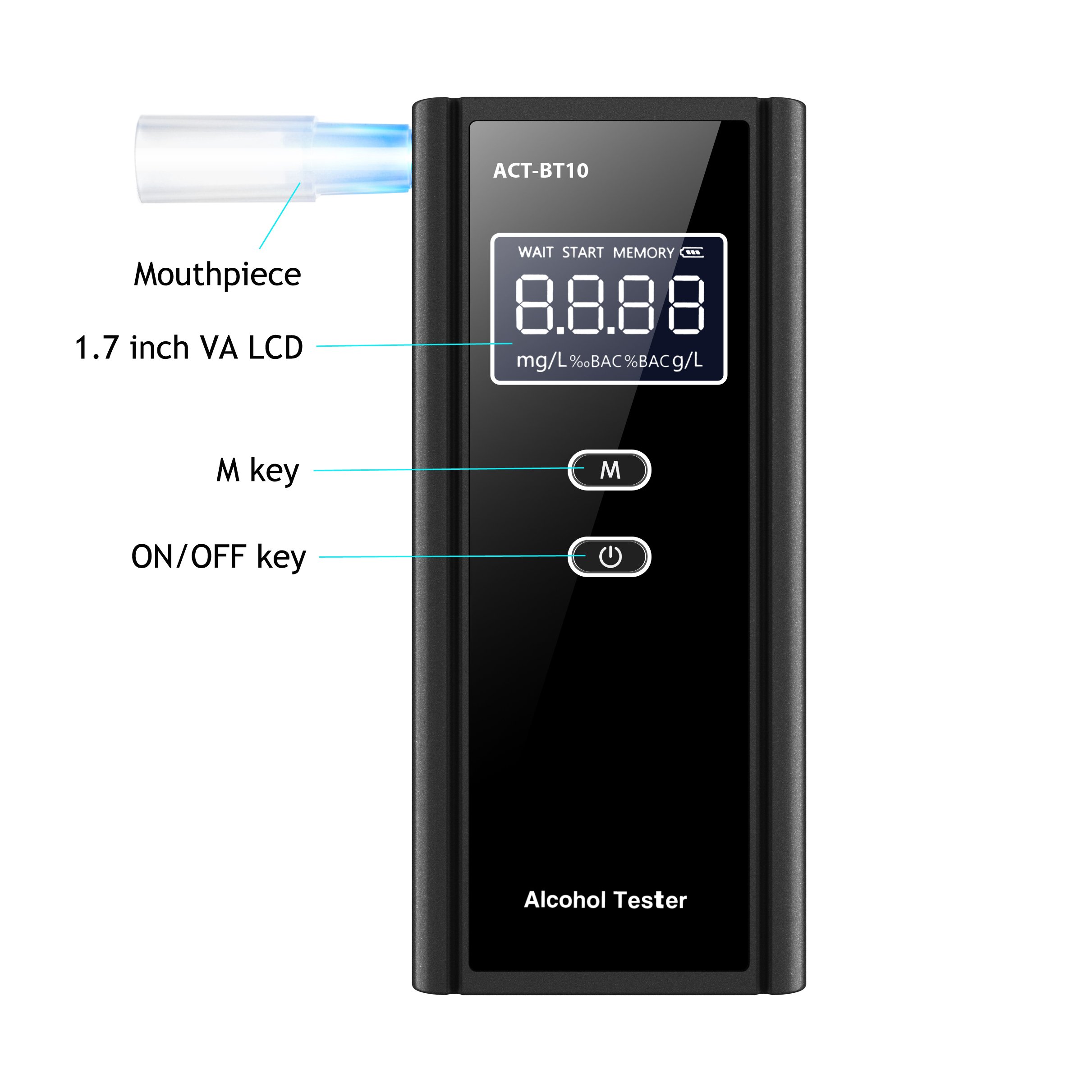 New breathalyzer ACT-BT10 portable alcohol tester high quality breath alcohol test popular alkomat