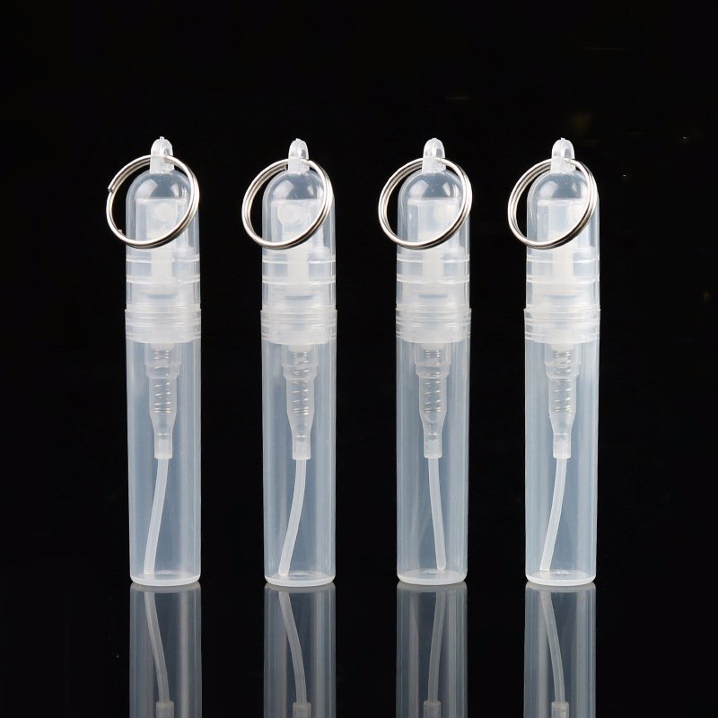 Carry-on mini 2ml 3ml 5ml PP plastic tester spray perfume sample bottles keychain with mist spray