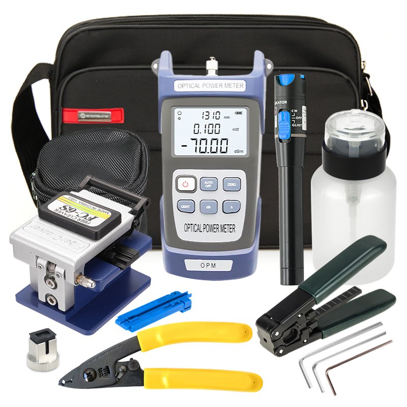 FTTH Fiber Optic Tool Kits with VFL and de Optica power meter and cleaver and striper