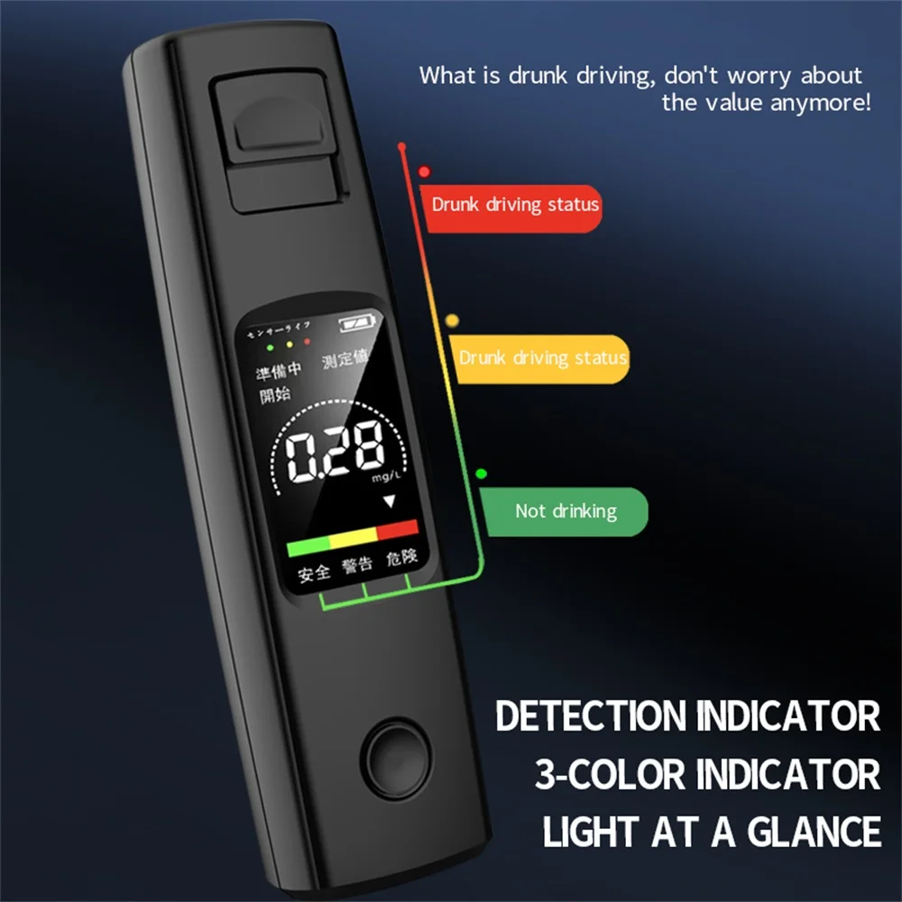 Portable Alcohol Tester High Sensitivity Breathalyzer HD Display Non-Contact Type-C Charging 200mAh Battery
