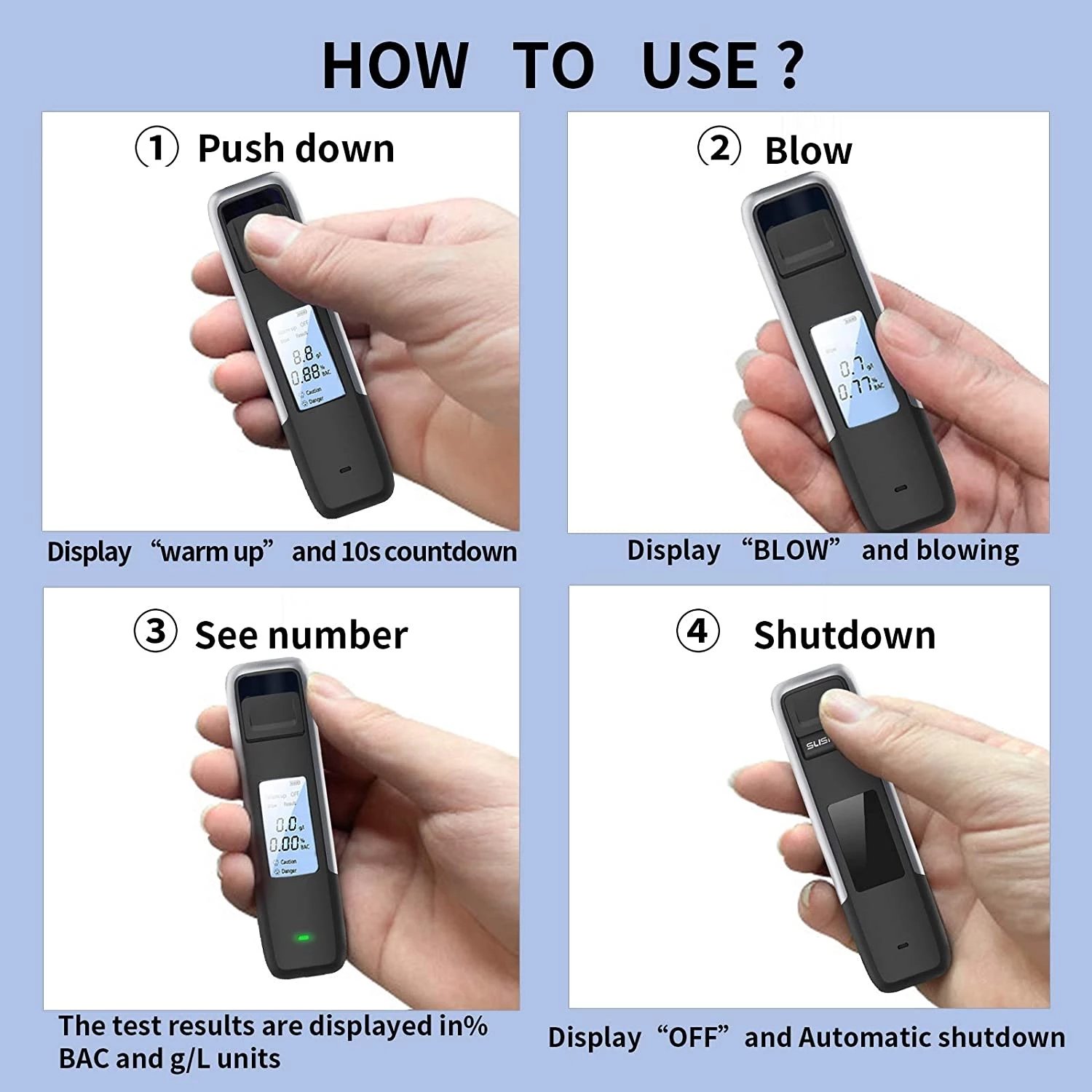 Portable Non-Contact Alcohol Breath Tester with Digital Display USB Rechargeable Breath Analyzer High Accuracy