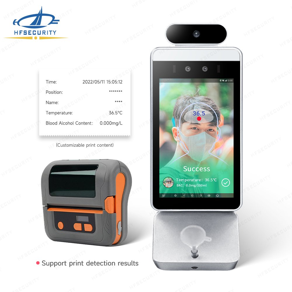 HFSecurity RA08T-A Temperature Machine Alcohol Breathalyzer Alcohol Tester Biometric Face Recognition Terminal with printer