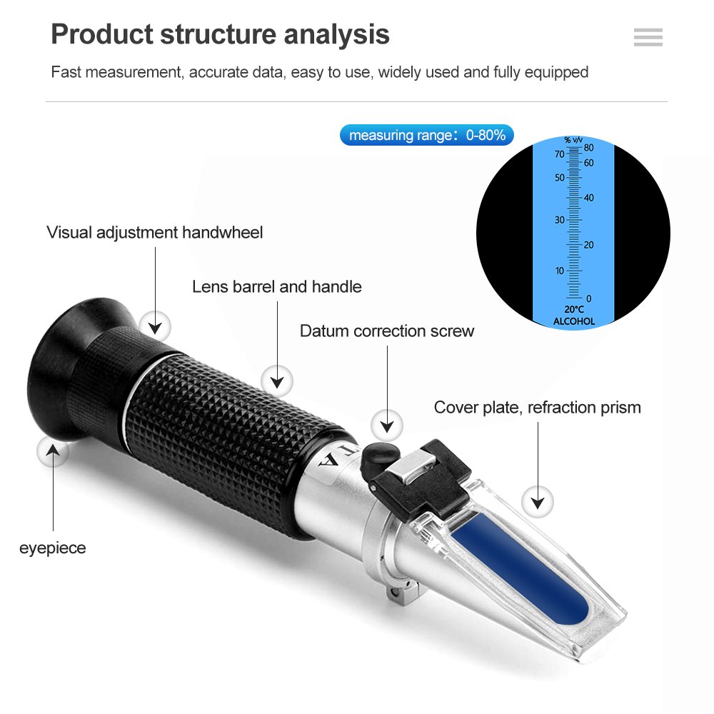 Portable Handheld 0-80% Brix Meter Liquor Alcohol Refractometer for Wine Beer Brewing Homebrew Kit