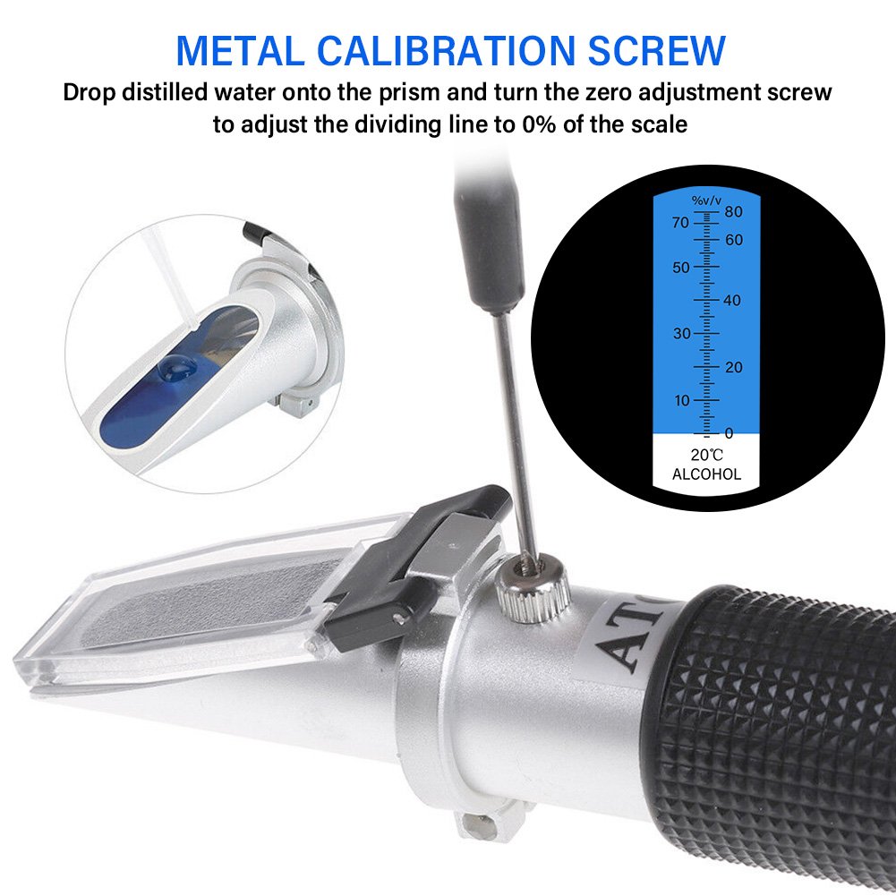 0-80% Alcohol refractometer handheld ATC spirits tester Alcoholometer (single scales) Adjustable manual focusing Aluminum