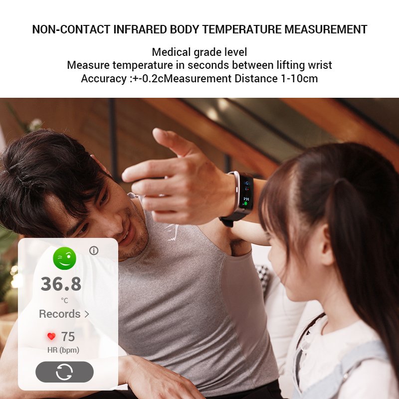 2023 Global Version ROCAR Alcohol Smart Band Blue Tooth 1.47 Inch Wearable Devices Heart Rate Monitor with Thermometer