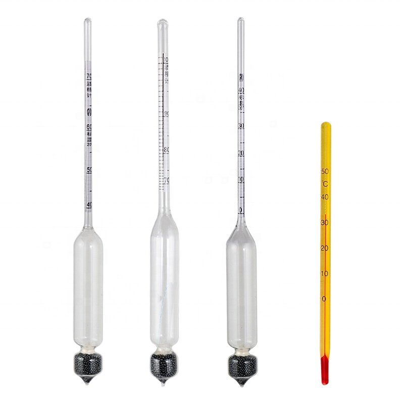 Thermometer Wine Meter Vintage Alcohol Concentration Meter Tool Hydrometer Alcoholmeter Set 0 To 100% Alcohol Meter Tester 4PCS