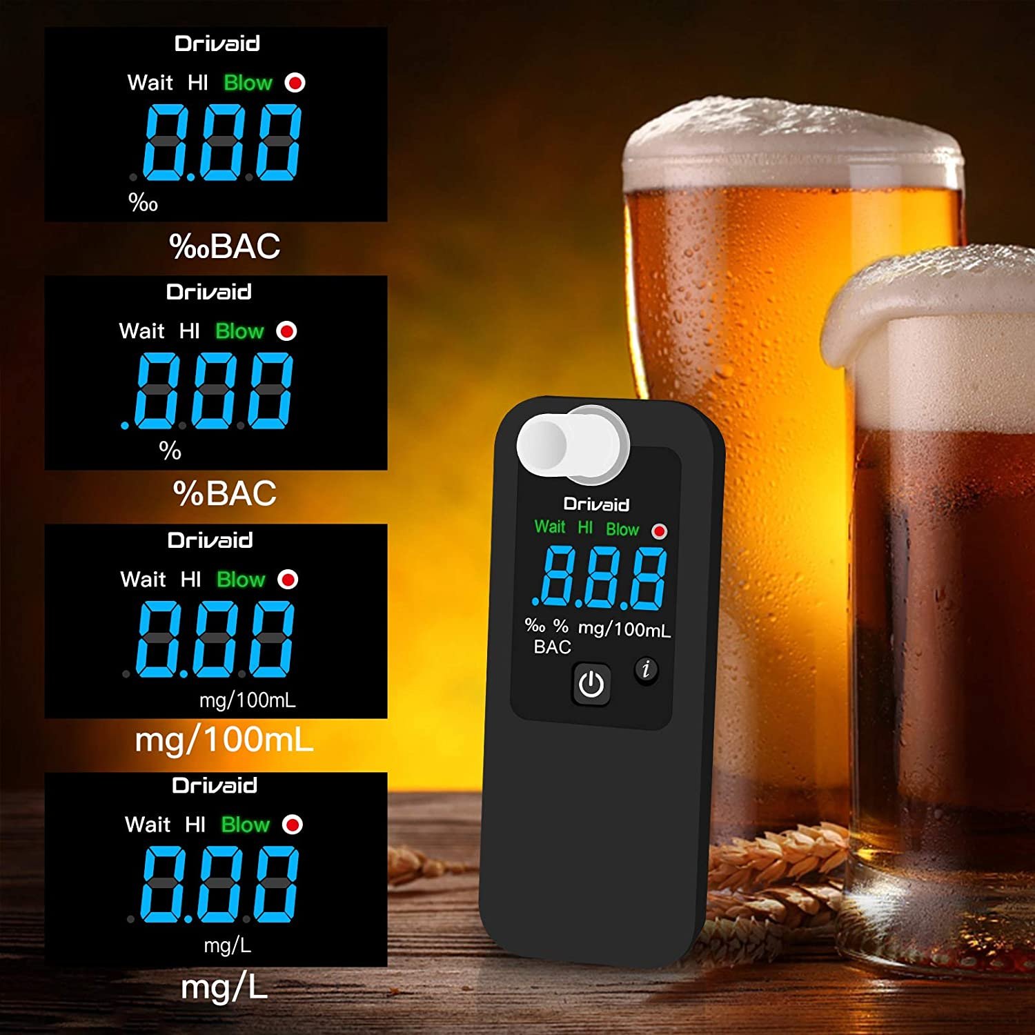 Semiconductor Alcohol Tester AAT088 (Black) breathalyzer with rechargeable battery plus EXTRA battery