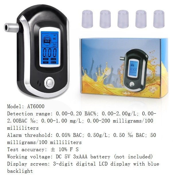 English version AT6000 alcohol tester portable handheld breathing alcohol detector
