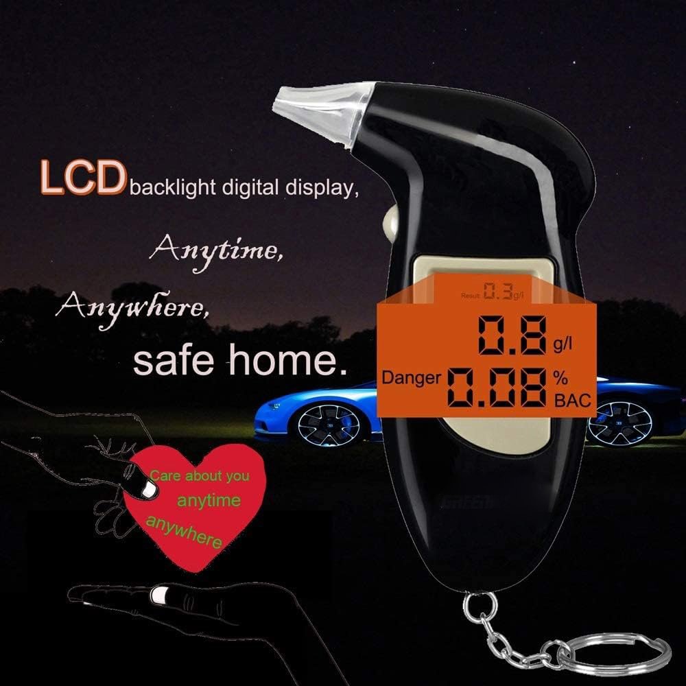 Battery Powered Breathalyzer Keychain Digital Alcohol Tester Detector Breath Analyzer Audible Alert Portable with LCD Display