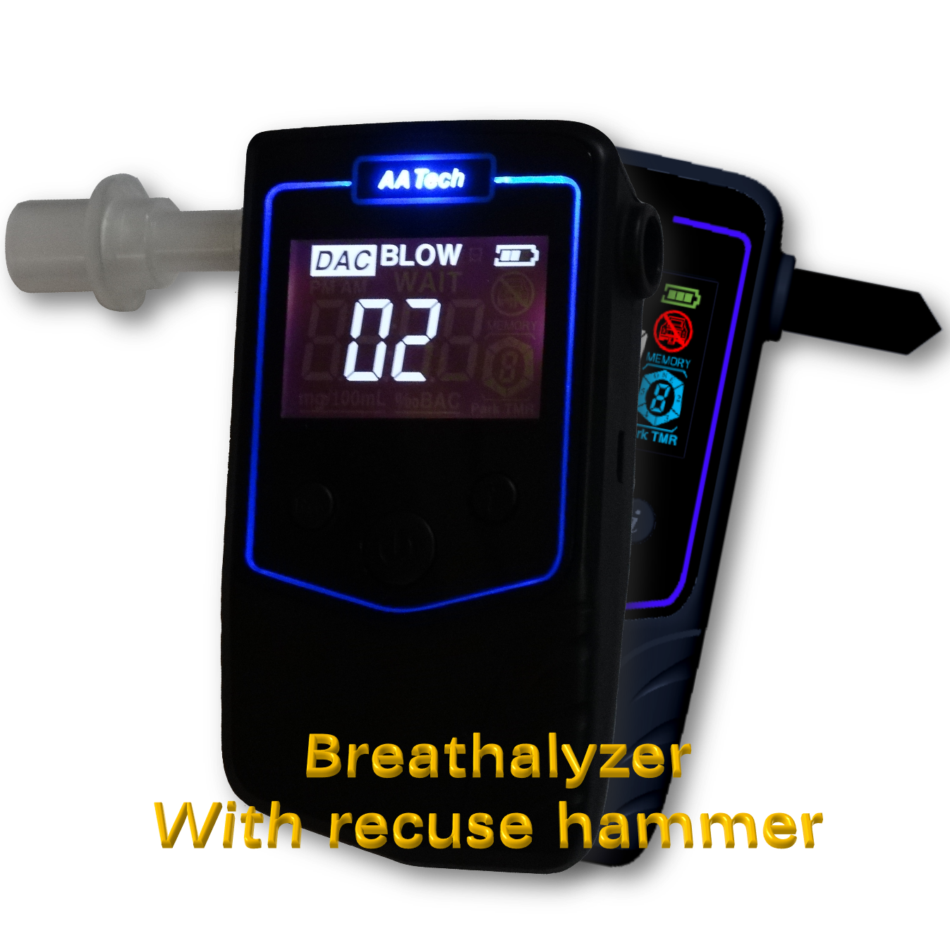 Patented alcohol tester with detachable rescue hammer and rechargeable battery breathalyzer