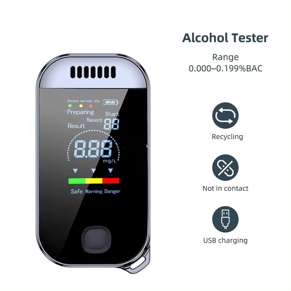 Digital Alcohol Testing USB Rechargeable LED Display Alcohol Detector 0.000~0.199% BAC Alcohole Breath Tester