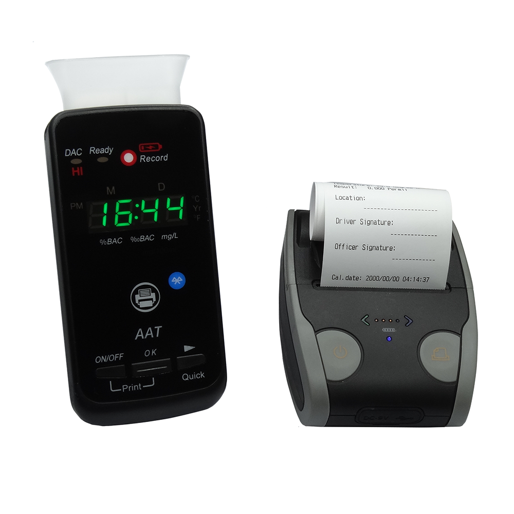 Fuel Cell Alcohol Tester AA2010p rechargeable breathalyzer, quick screening test with printer accurate and iBACheck