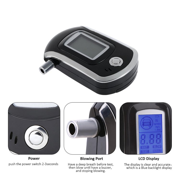 Hand-held Portable High-precision Digital Display Breath Alcohol Tester Breathalyzer with Backlight LCD Screen for