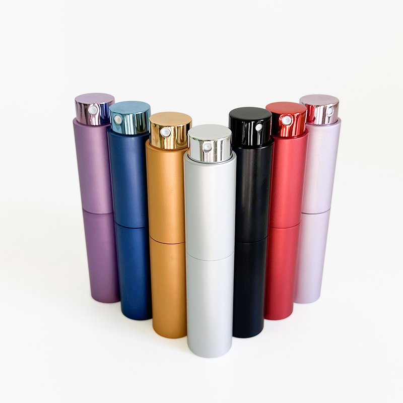 10 ml aluminum twist spray bottles round refillable portable gold blue red tester perfume bottles