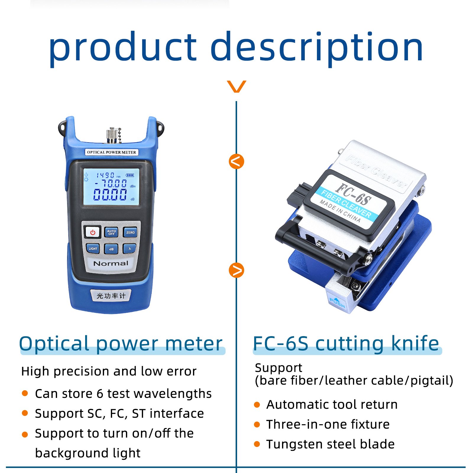 FTTH FC-6S Fiber Cleaver Optical Power Meter Visual Fault Locator 5mw Wire stripper Fiber Optic Cable Tester Tool Kit Set