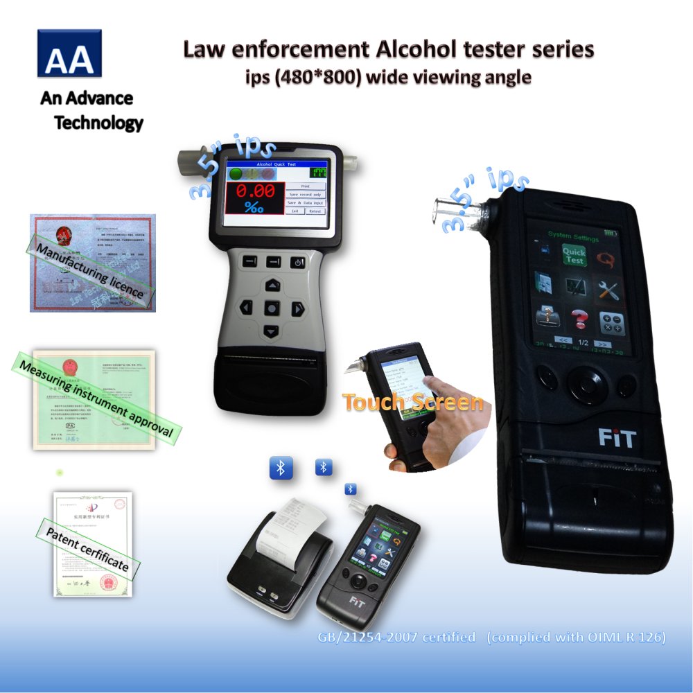 4.3" ips Professional Alcohol Tester FiT240-1st288 breathalyzer built in printer (or BT printer option)