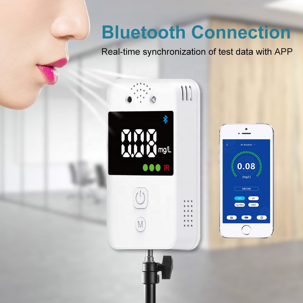 BT Non-Contact Alcohol Tester High Accuracy Portable Breathalyzer Type-C Rechargeable Breath Tester 6 Languages 50 Groups Memory