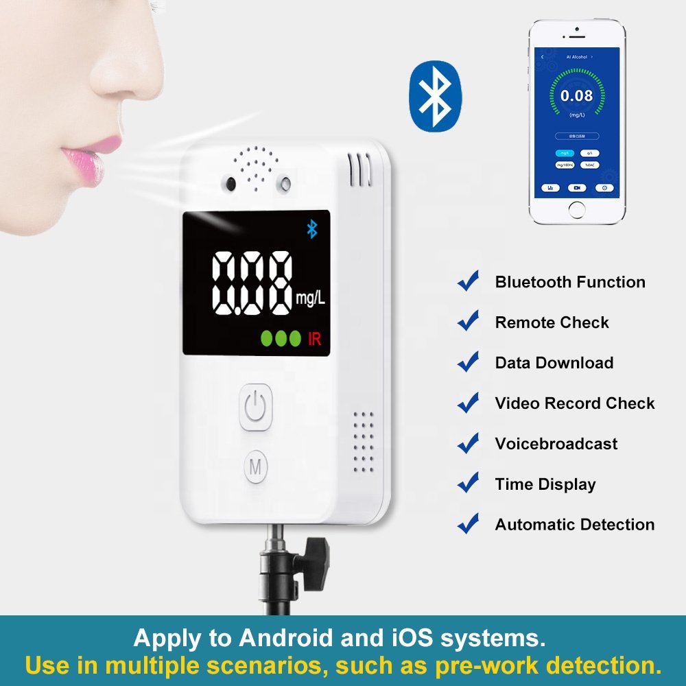 BT Non-Contact Alcohol Tester High Accuracy Portable Breathalyzer Type-C Rechargeable Breath Tester 6 Languages 50 Groups Memory